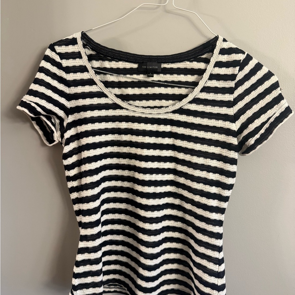 The Limited Black and White Striped Short Sleeve Top